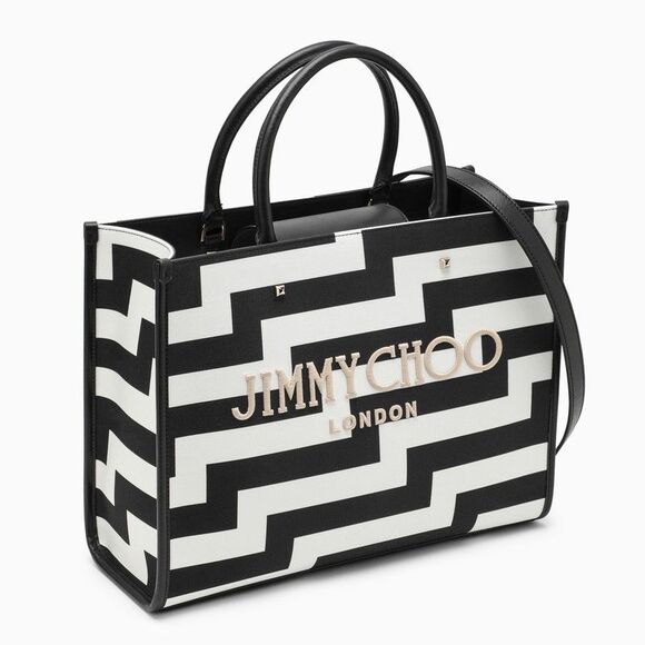 Jimmy Choo M Avenue Black/White Canvas Tote Bag - Picture 2 of 5